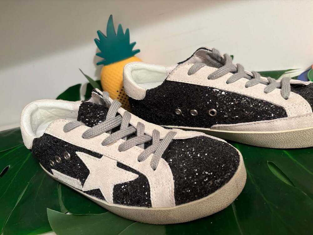 Golden Goose Superstar Black Glitter Leather Star Sneakers